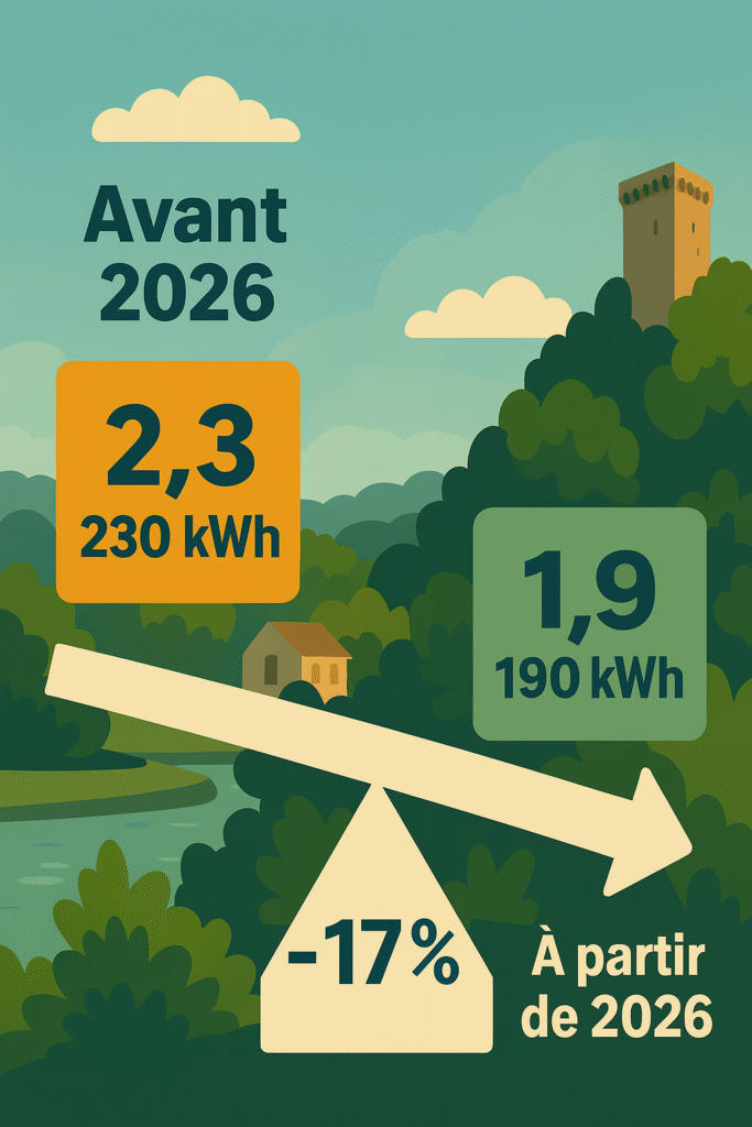 DPE 2026 : baisse du coefficient énergie primaire pour l’électricité de 2,3 à 1,9, impact positif sur le classement énergétique des logements